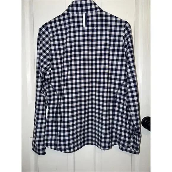 Rhoback Womens Blue Gingham Longsleeve Top Size M 1/4 Zip Golf Sport Tennis - Picture 6 of 8
